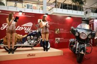 Two "Indian" girls promote the [story:The-Indian-Motorcycle-Story Indian Motorbikes] at the Bangkok Motorbike Festival 2014