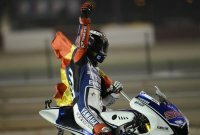 Jorge Lorenzo on his Yamaha YZR-M1 celebrating his victory