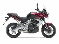 The all new 2011 Imperial Red Metallic Kawasaki Versys seen from the side