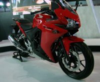 The Honda CBR500R as shown at the 2012 Bangkok Motor Expo 2012 in Red color shot from a lower angle. [story:The-Honda-CBR500R-CB500F-and-the-CB500X For more info on the Honda CBR500R, CB500F and the CB500X]